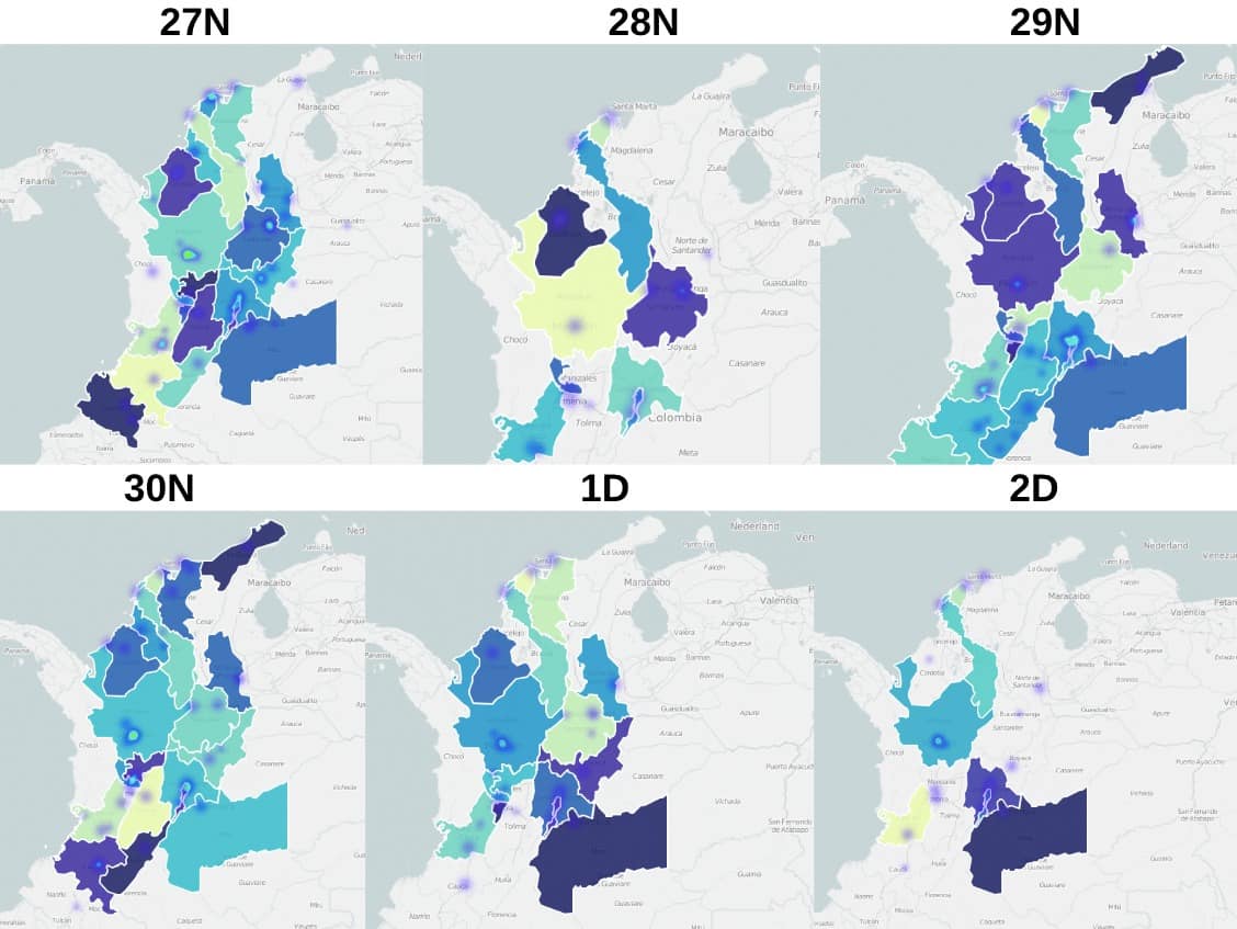 mapa de calor Paro Nacional en Twitter