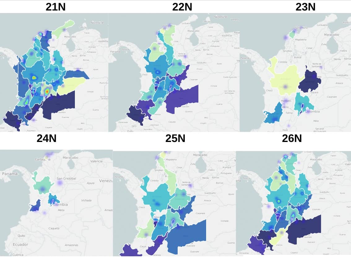 mapa de calor Paro Nacional en Twitter