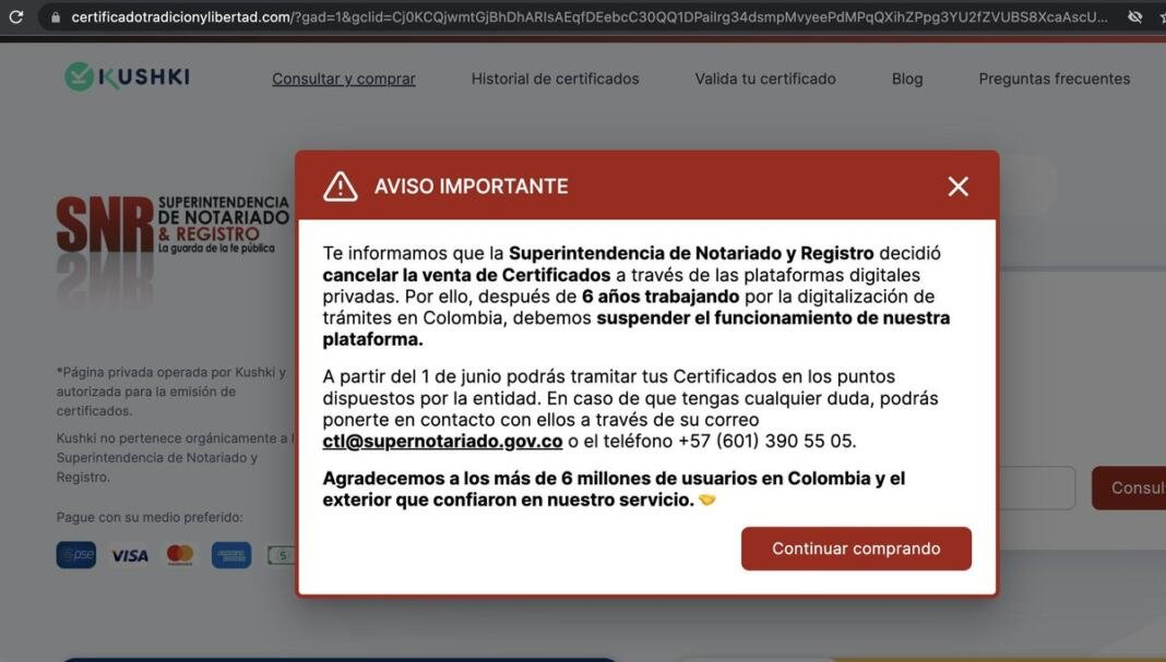 Certificado de Tradición y Libertad