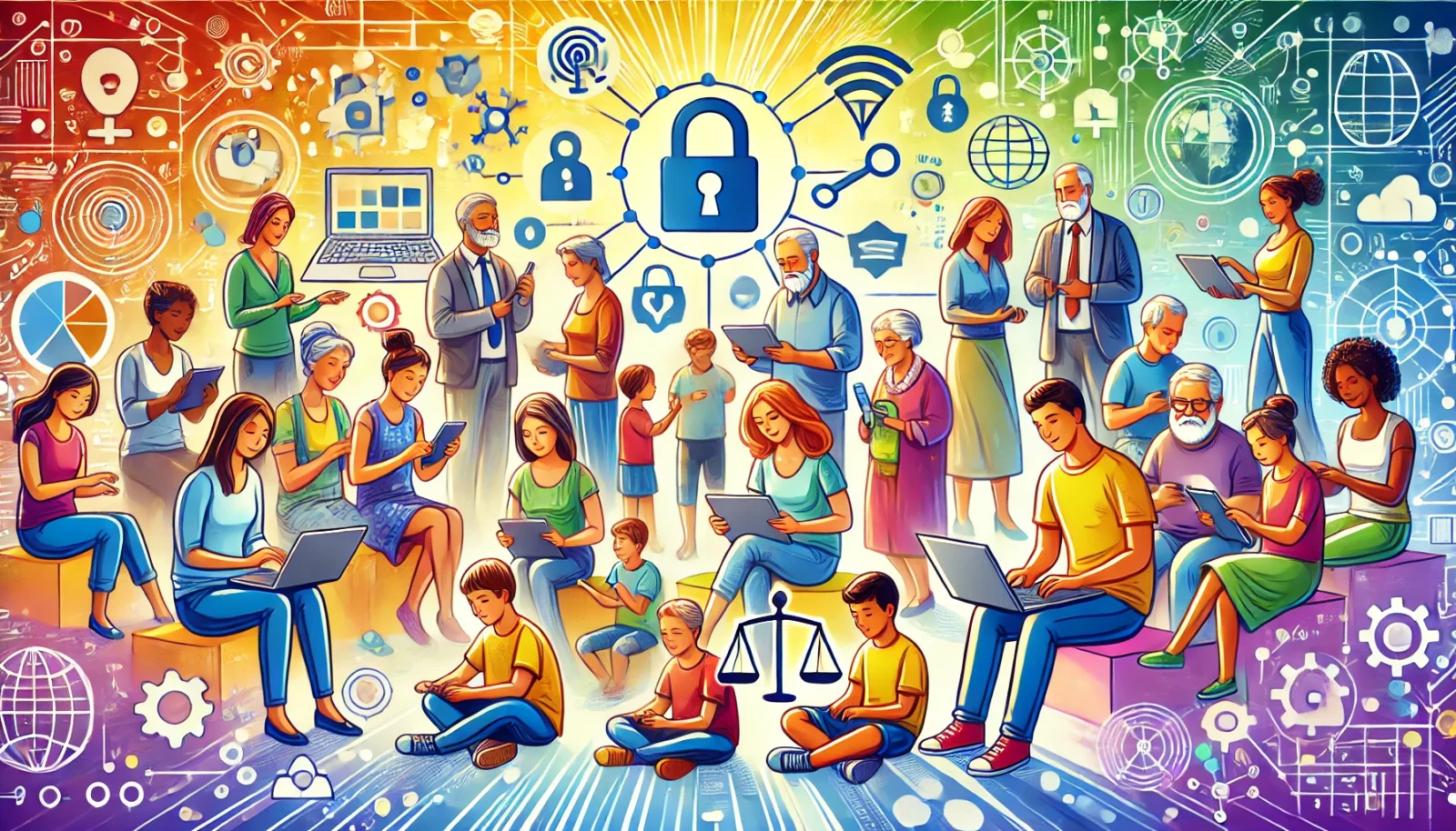 Ilustración generada por inteligencia artificial sobre derechos y deberes de los ciudadanos digitales